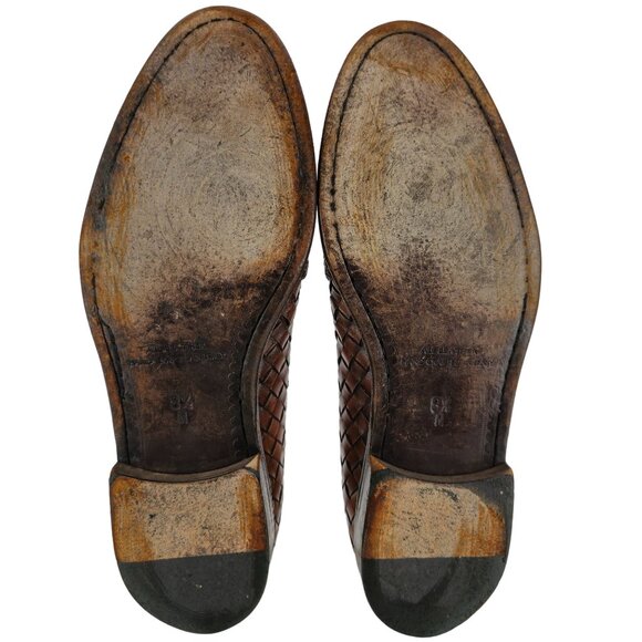 Zelli Italian Handmade Dress Shoes Brown Woven Leather Loafers Mens 8.5 Slip-ons - Picture 3 of 11